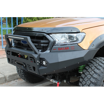 Передний силовой бампер серии "Dakar" для Toyota HiLux (Revo) сталь 3 мм (цвет черный, с светодиодными фонарями)
